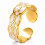 Adjustable 18K gold plated stainless steel ring with enamel detail