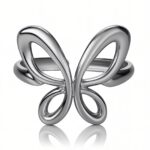 Adjustable stainless steel butterfly ring close-up