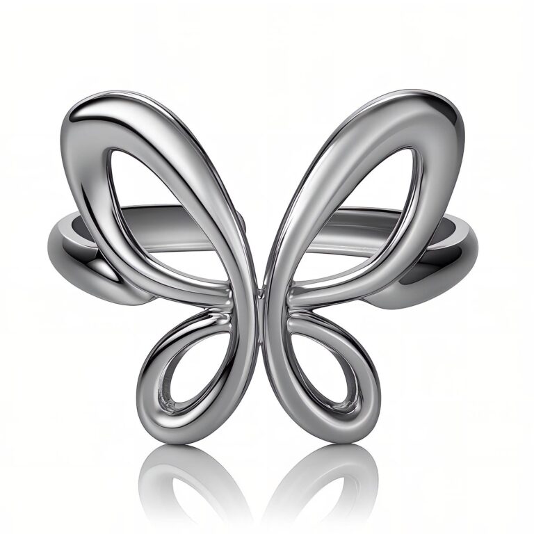 Adjustable stainless steel butterfly ring close-up