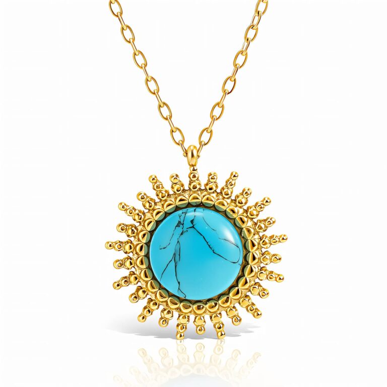 18K gold plated stainless steel necklace with natural stone pendant