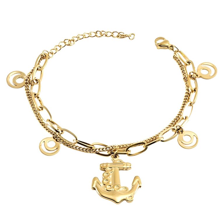 18K gold plated stainless steel anchor bracelet close-up