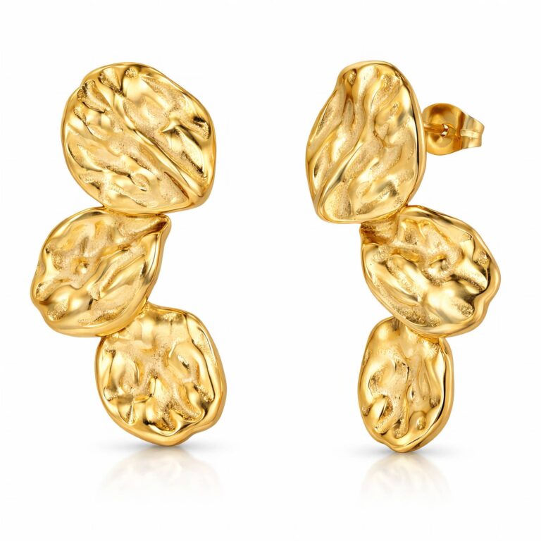 18K gold plated stainless steel stud earrings front view