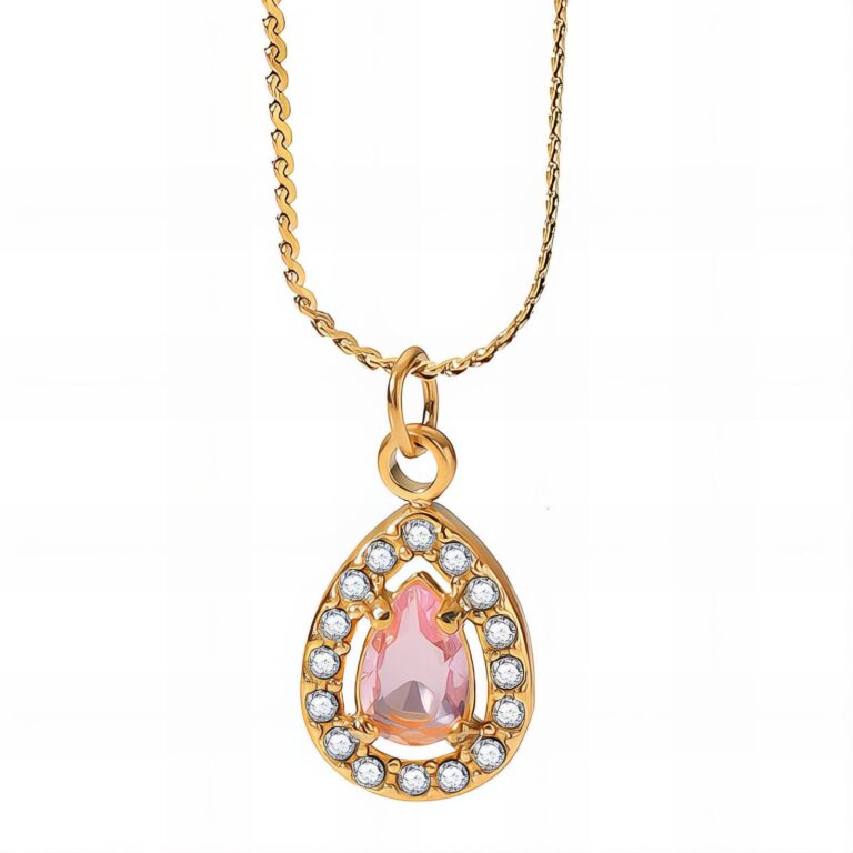 18K gold plated stainless steel necklace with cubic zirconia pendant