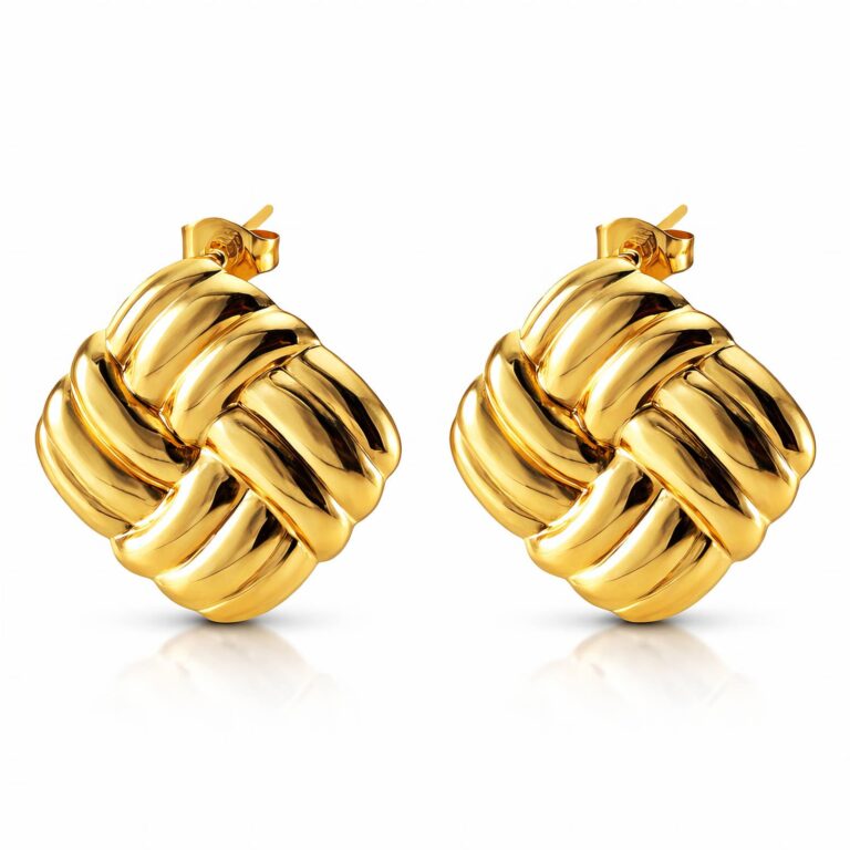 18K gold plated stainless steel stud earrings front view