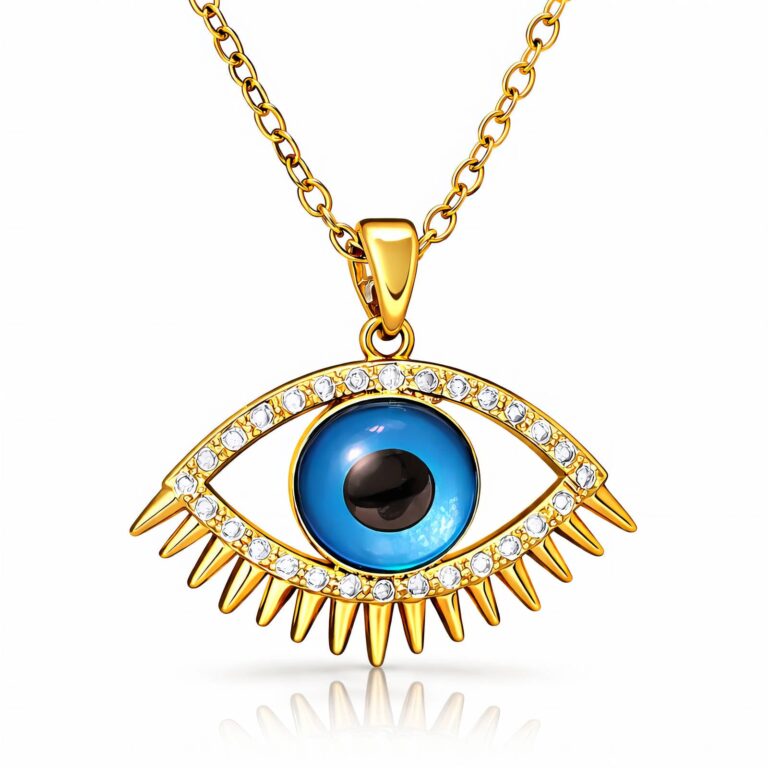 18K gold plated evil eye necklace with cubic zirconia pendant