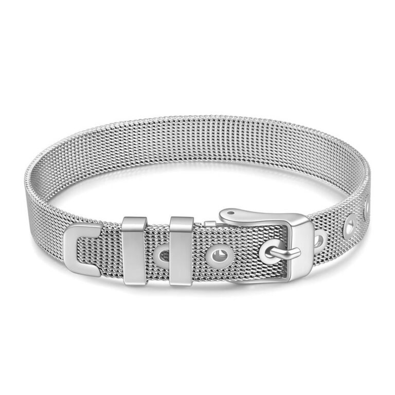 Stainless steel bracelet front view on white background