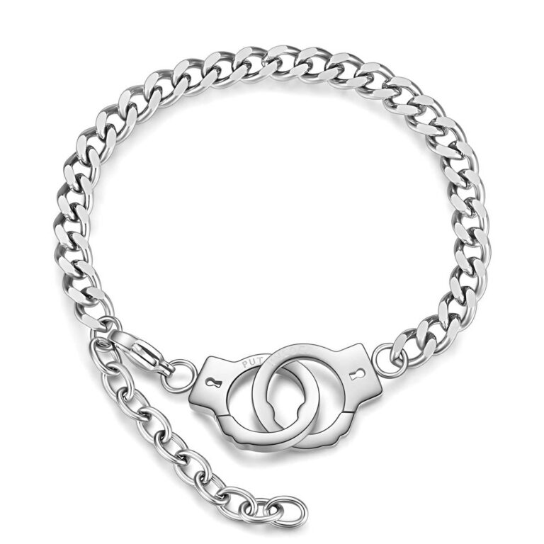 Close-up view of adjustable stainless steel bracelet