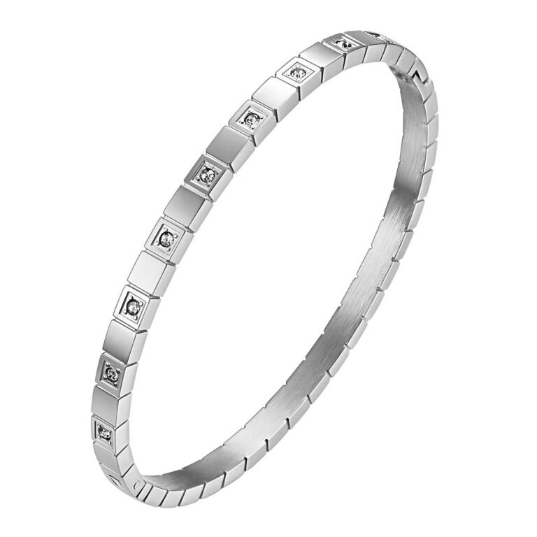 Stainless steel bracelet with cubic zirconia close-up