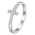 Close-up of stainless steel ring with cubic zirconia