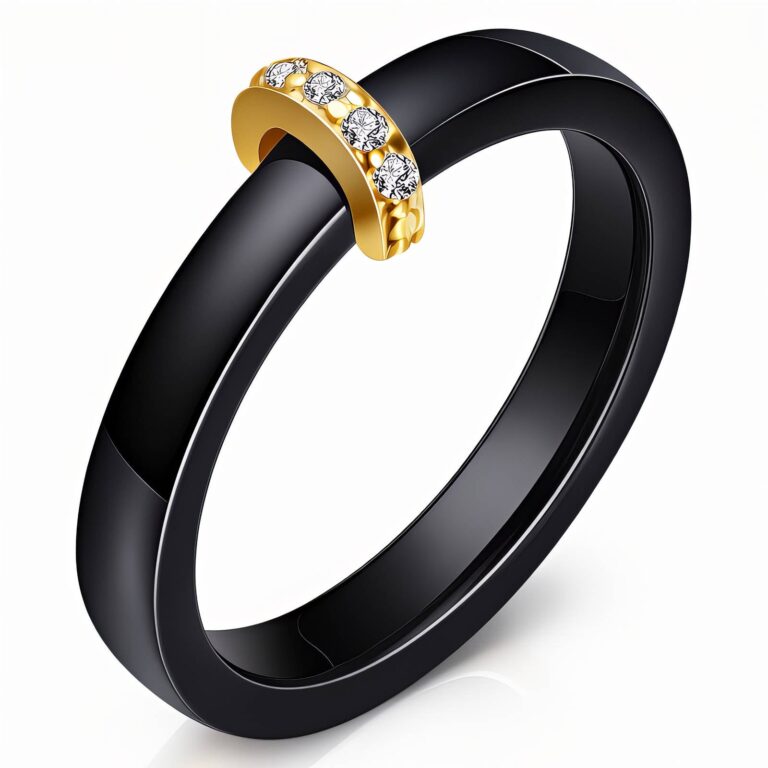 18K gold plated brass ring with cubic zirconia and ceramic inlays