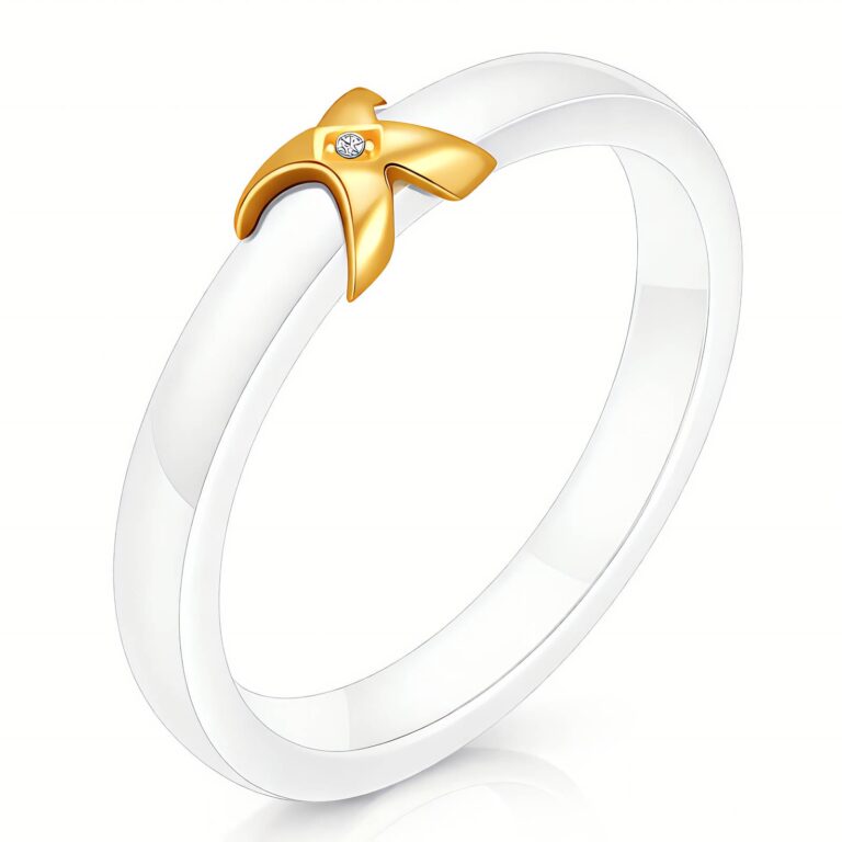 18K gold plated stainless steel ring with cubic zirconia close-up