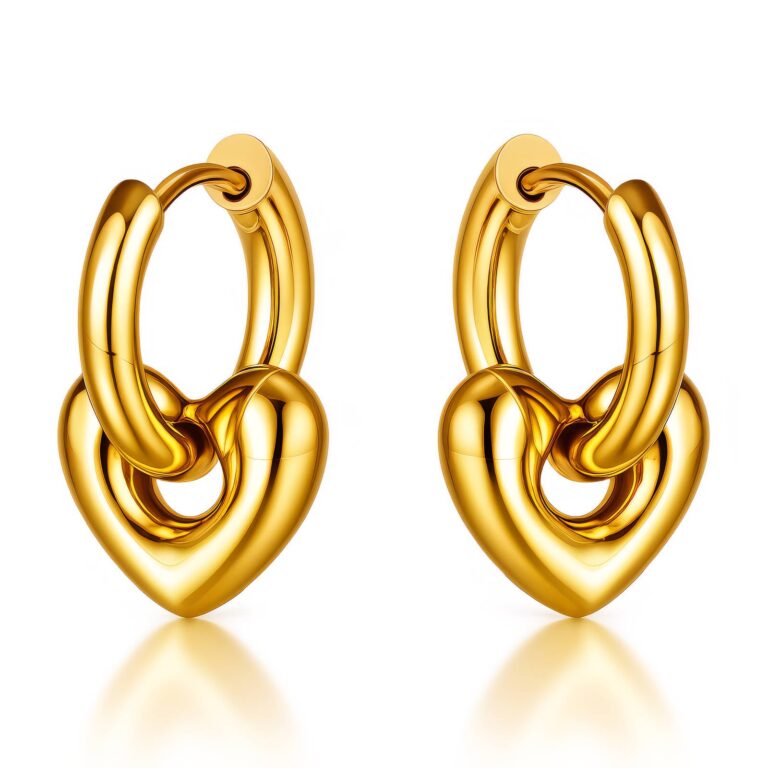 18K gold plated stainless steel heart earrings with Congo closure