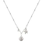 Stainless steel necklace with cubic zirconia pendant on white background