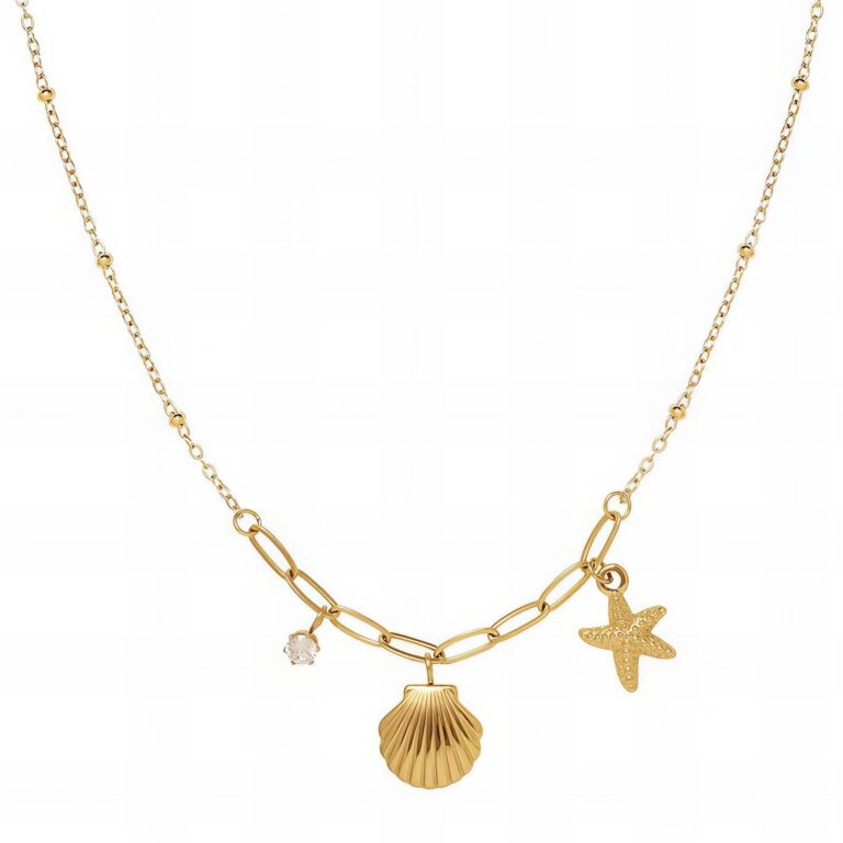 18K gold plated stainless steel necklace with cubic zirconia close-up