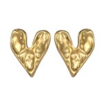 18K gold plated stainless steel heart stud earrings on white background