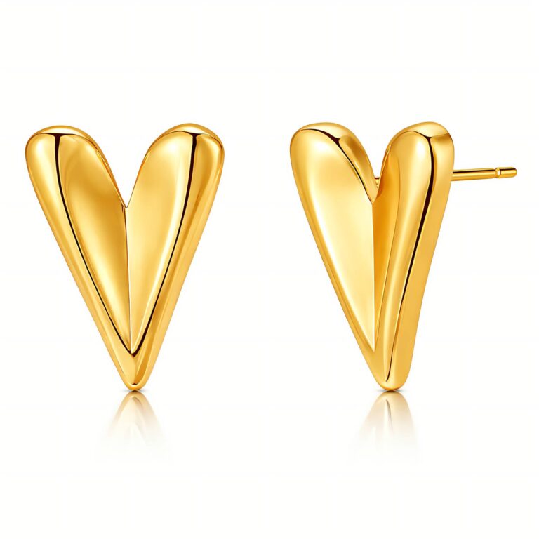 18K gold plated stainless steel heart stud earrings