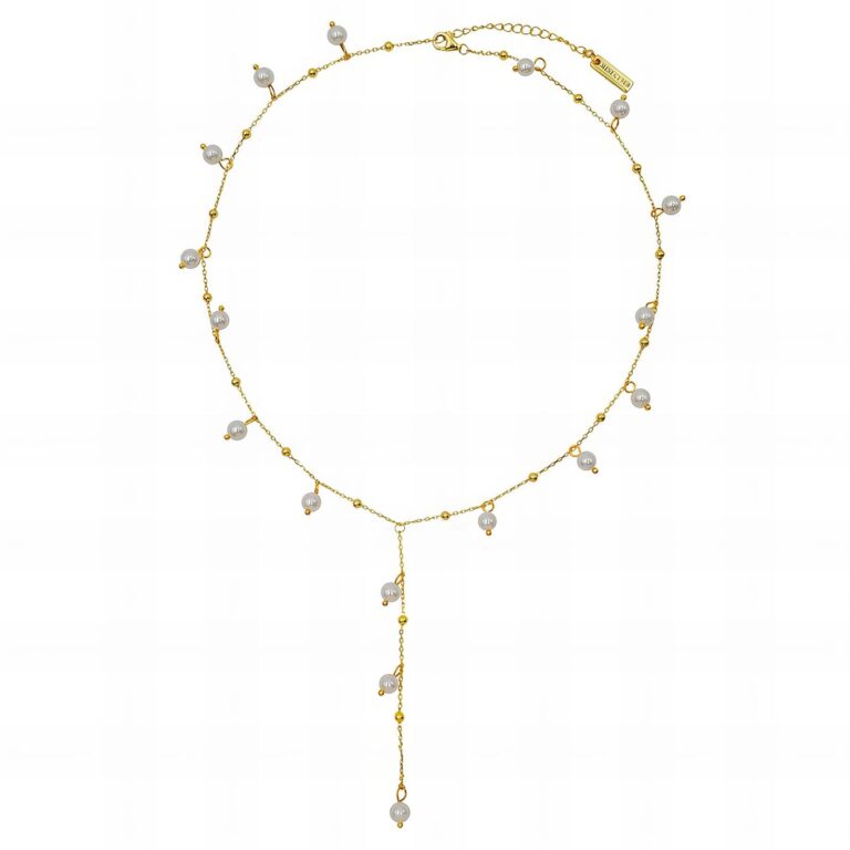 18K gold plated stainless steel necklace with pearl imitation pendant and rhinestones
