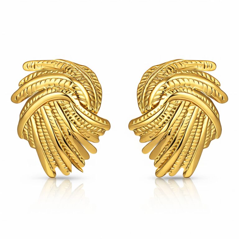 18K gold plated stainless steel stud earrings on white background