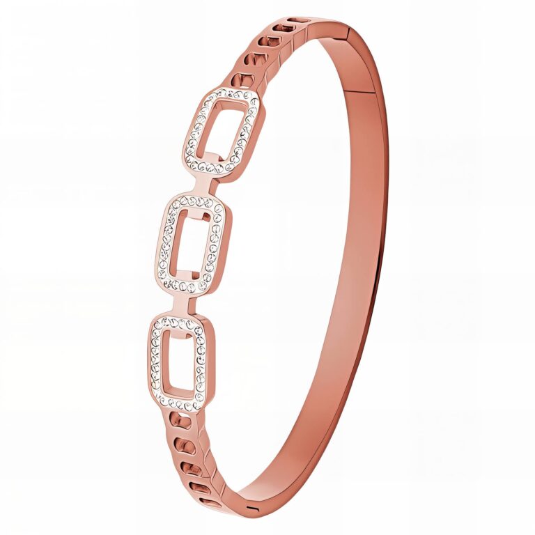 Stainless steel bracelet with cubic zirconia and enamel accents