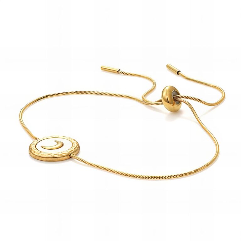 18K gold plated stainless steel crescent bracelet close-up