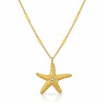 18K gold plated starfish necklace with cubic zirconia pendant on chain