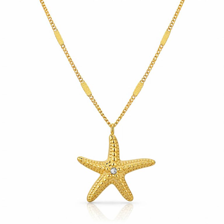 18K gold plated starfish necklace with cubic zirconia pendant on chain