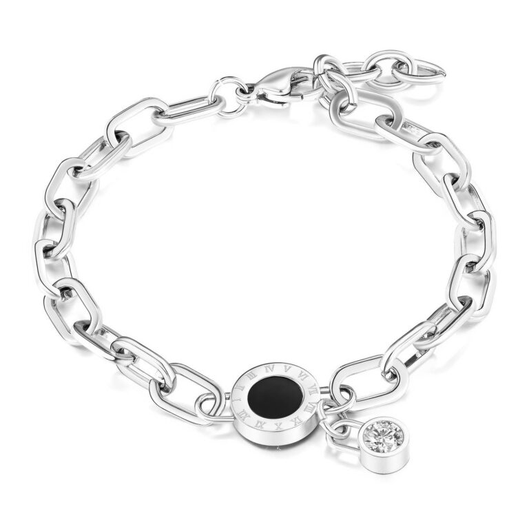 stainless steel bracelet with cubic zirconia close-up