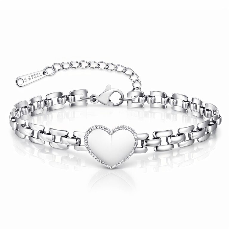 Stainless steel heart bracelet front view