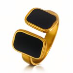 Adjustable 18K gold plated stainless steel ring with enamel design