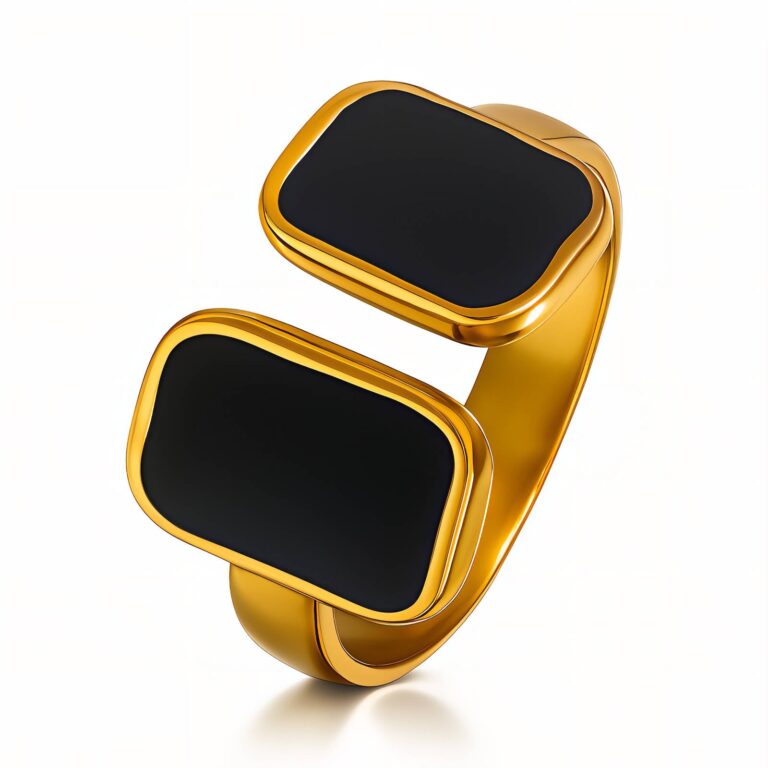 Adjustable 18K gold plated stainless steel ring with enamel design