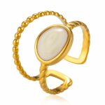 Adjustable 18K gold plated stainless steel ring with nacre finish