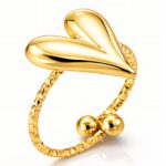 Adjustable 18K gold plated stainless steel heart ring angled view