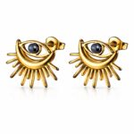 Close-up of 18K gold plated evil eyes stud earrings with cubic zirconia