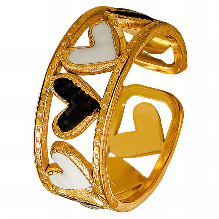 adjustable 18K gold plated hearts enamel ring front view