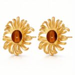 18K gold plated stainless steel flower stud earring front view