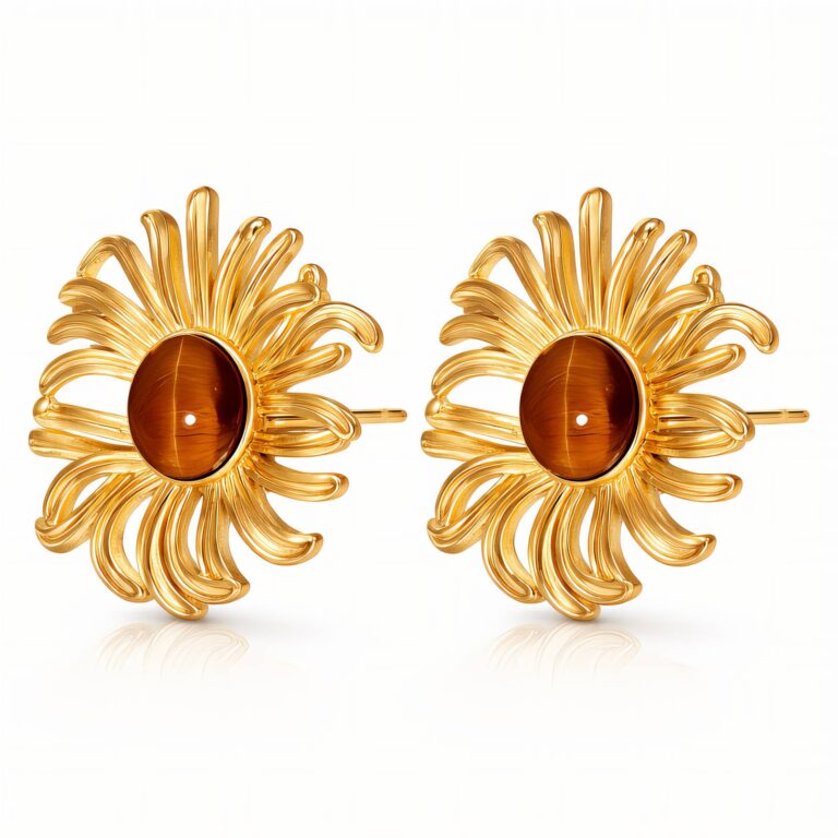 18K gold plated stainless steel flower stud earring front view