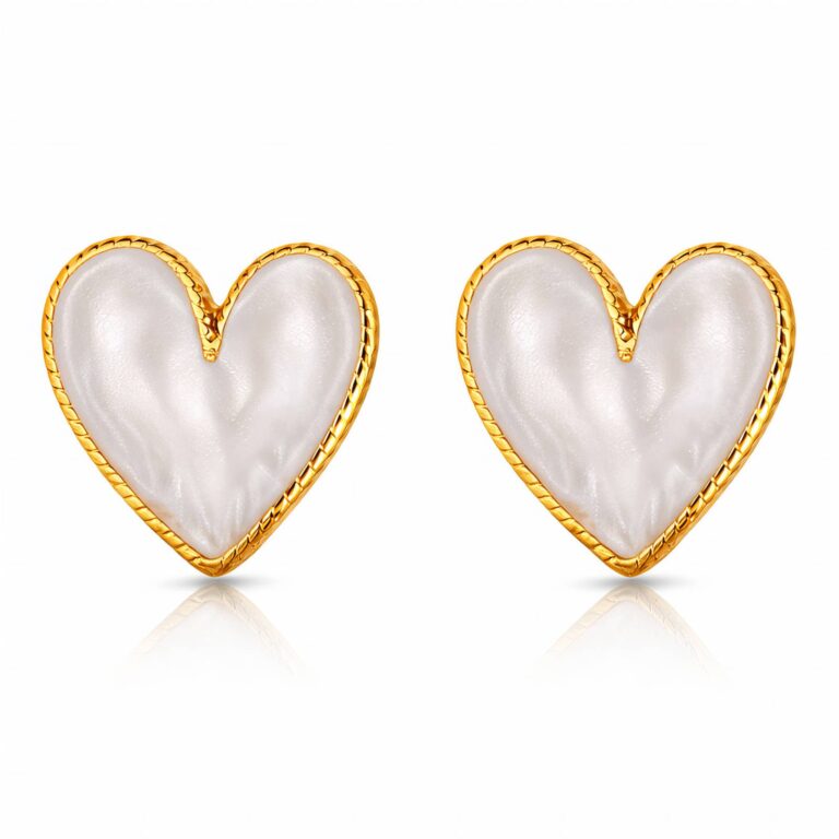 Close-up of 18K gold plated stainless steel heart stud earring