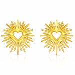 18K gold plated stainless steel heart stud earrings front view