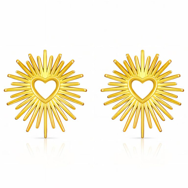 18K gold plated stainless steel heart stud earrings front view