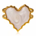 Adjustable heart ring with 18K gold plating and nacre inlay on stainless steel