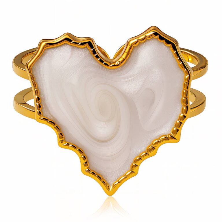 Adjustable heart ring with 18K gold plating and nacre inlay on stainless steel