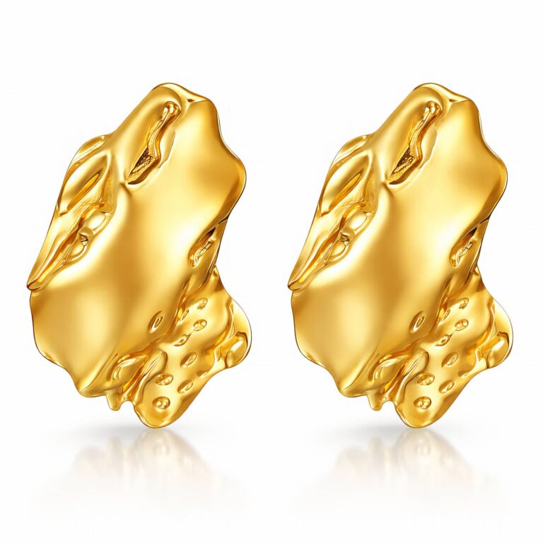 18K gold plated stainless steel stud earrings front view
