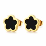 18K gold plated stainless steel flower stud earrings front view