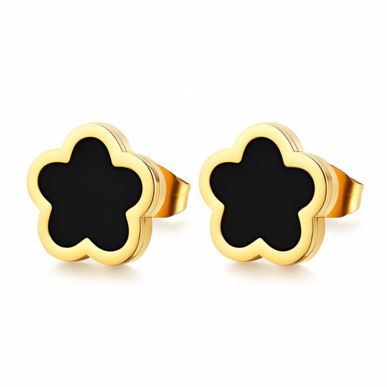 18K gold plated stainless steel flower stud earrings front view