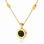 18K gold plated stainless steel necklace with lobster claw clasp and square pendant on white background
