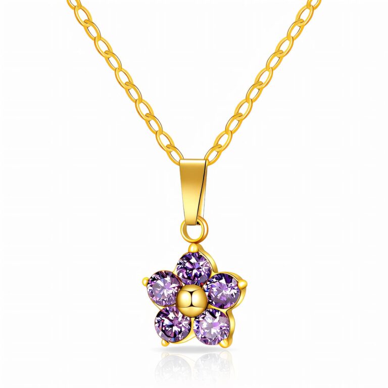 18K gold plated flower necklace with cubic zirconia pendant on stainless steel chain