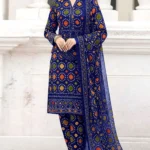 Embroidered digital Chunri print lawn 3-piece suit front view with chiffon dupatta