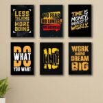 Motivational Hustle Quote Wooden Wall Art Frame Set | 6-Piece Inspirational Success Sticky Tiles | Bold Typography Office and Gym Decor | 8x11 Inch