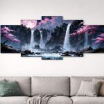 Premium 5-Frame Landscape Wall Art – Wooden Sticky Tiles, 40x16 Inch Ready Size, Easy Mount with Included Sticky Tape