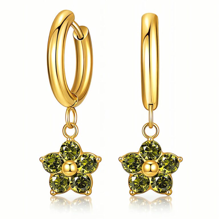 18K gold plated stainless steel flower earrings with cubic zirconia